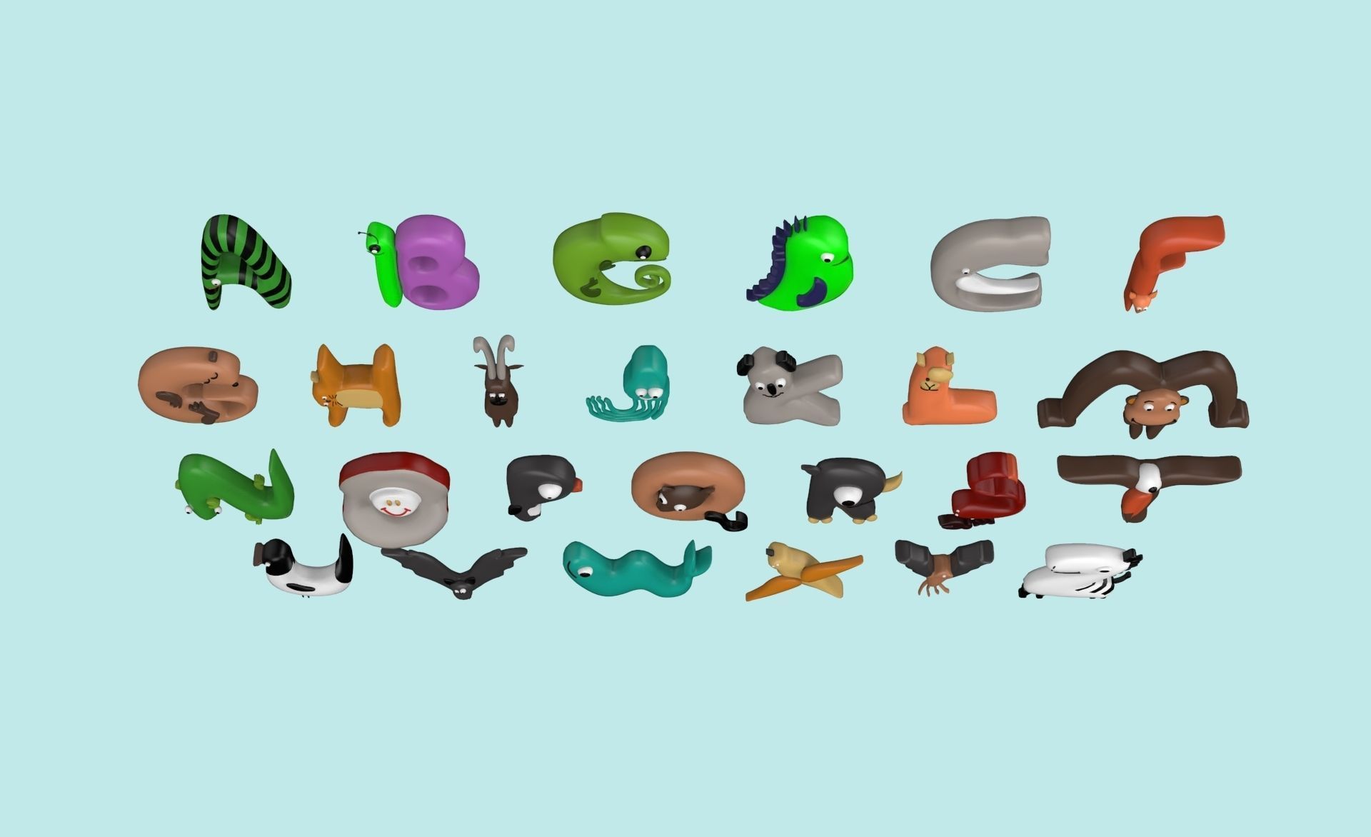Cartoon Animal Alphabet v007 Low-poly 3D model_17