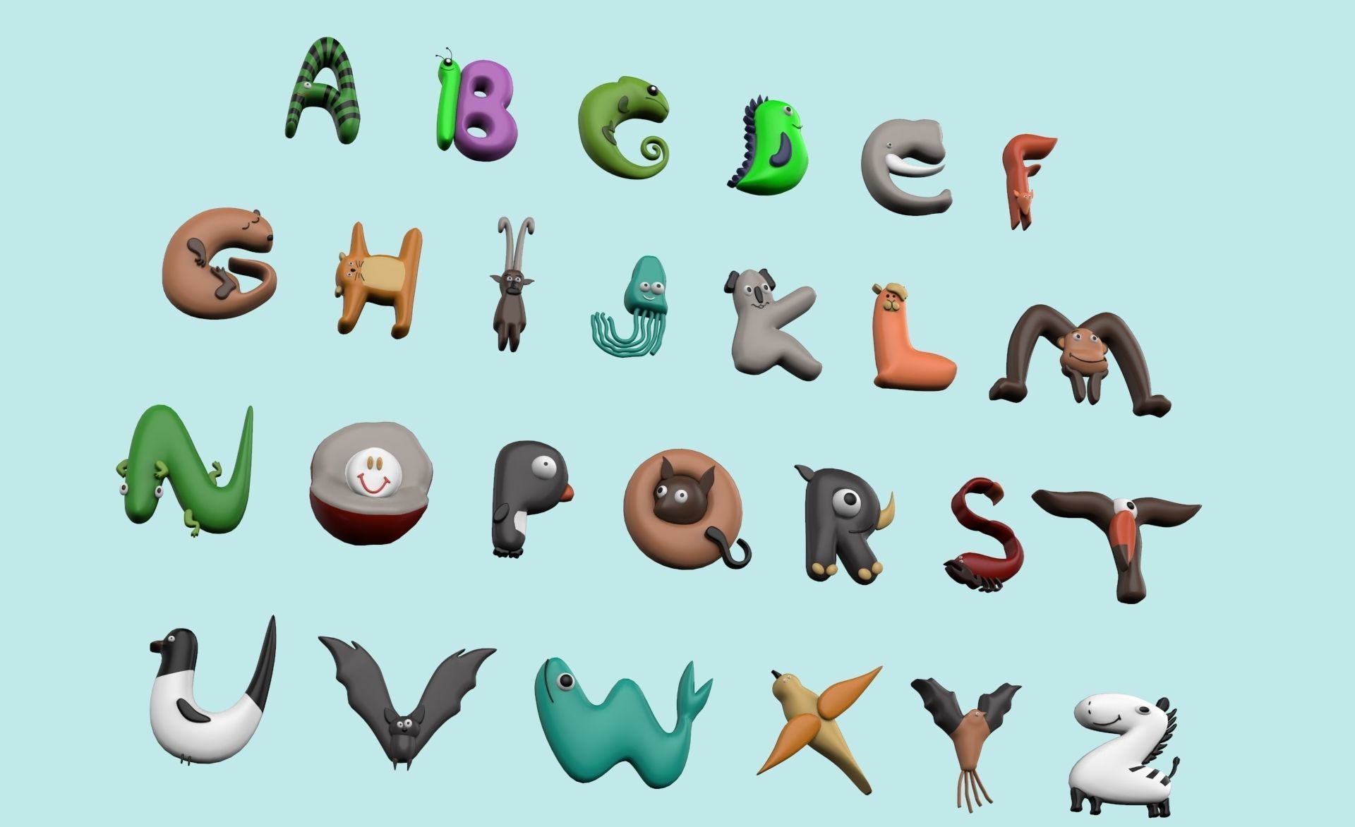 Cartoon Animal Alphabet v007 Low-poly 3D model_19