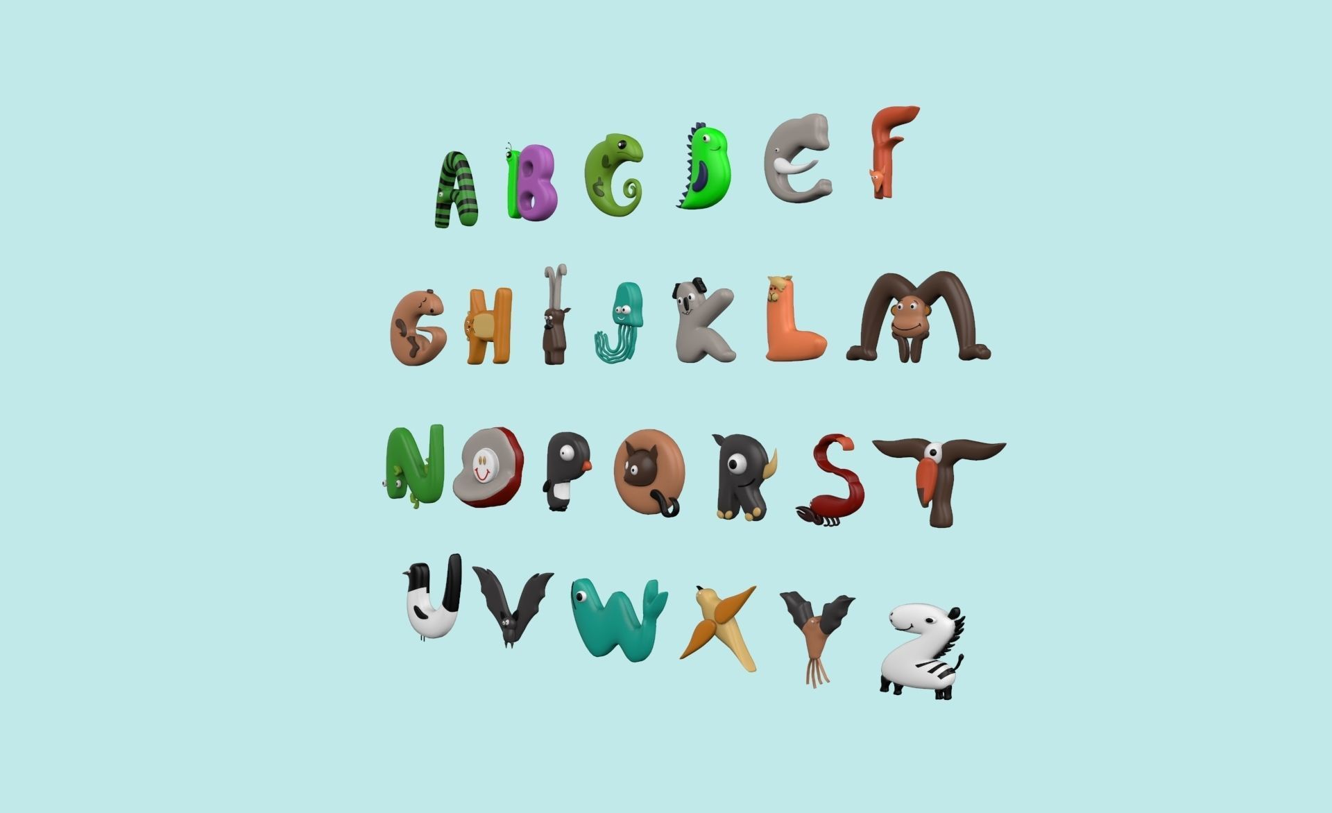 Cartoon Animal Alphabet v007 Low-poly 3D model_1