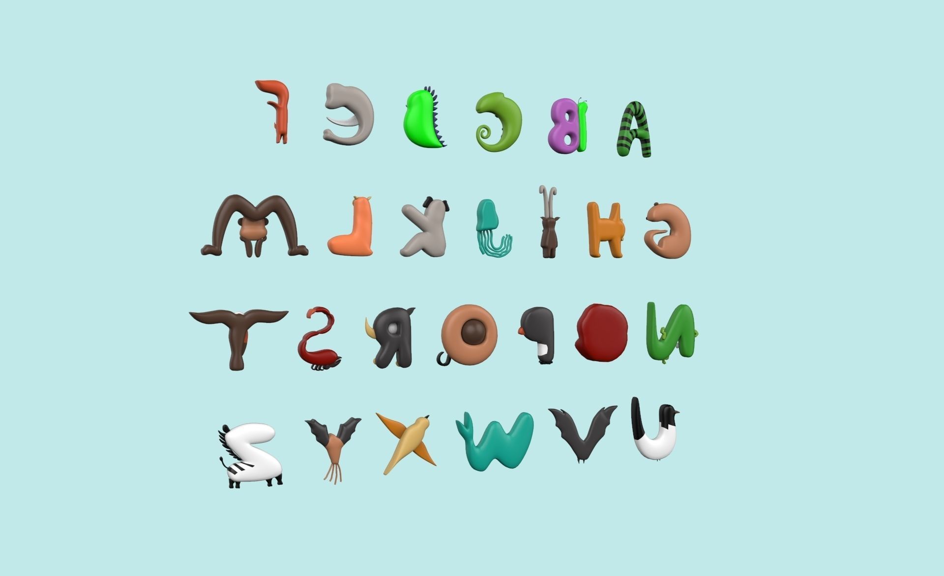Cartoon Animal Alphabet v007 Low-poly 3D model_6