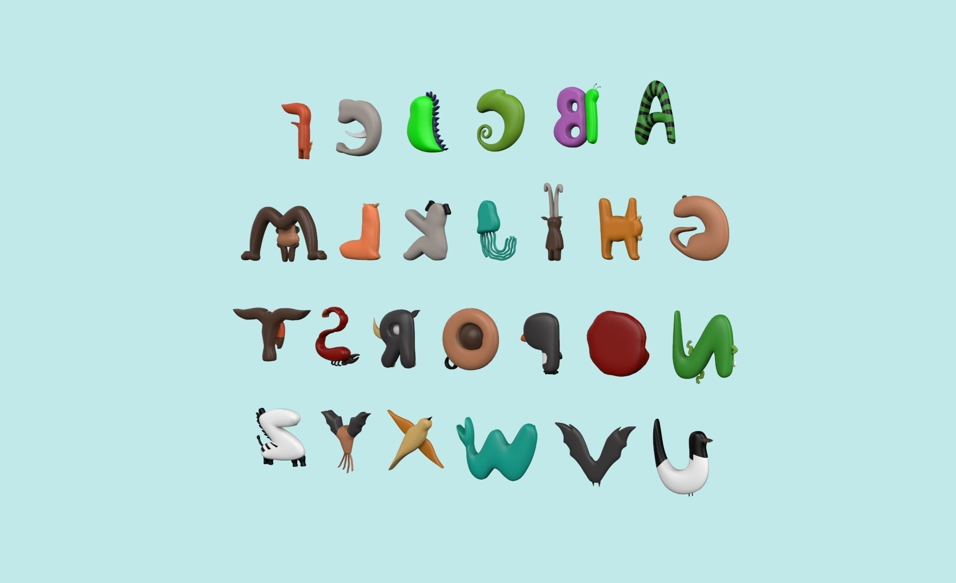 Cartoon Animal Alphabet v007 Low-poly 3D model_10