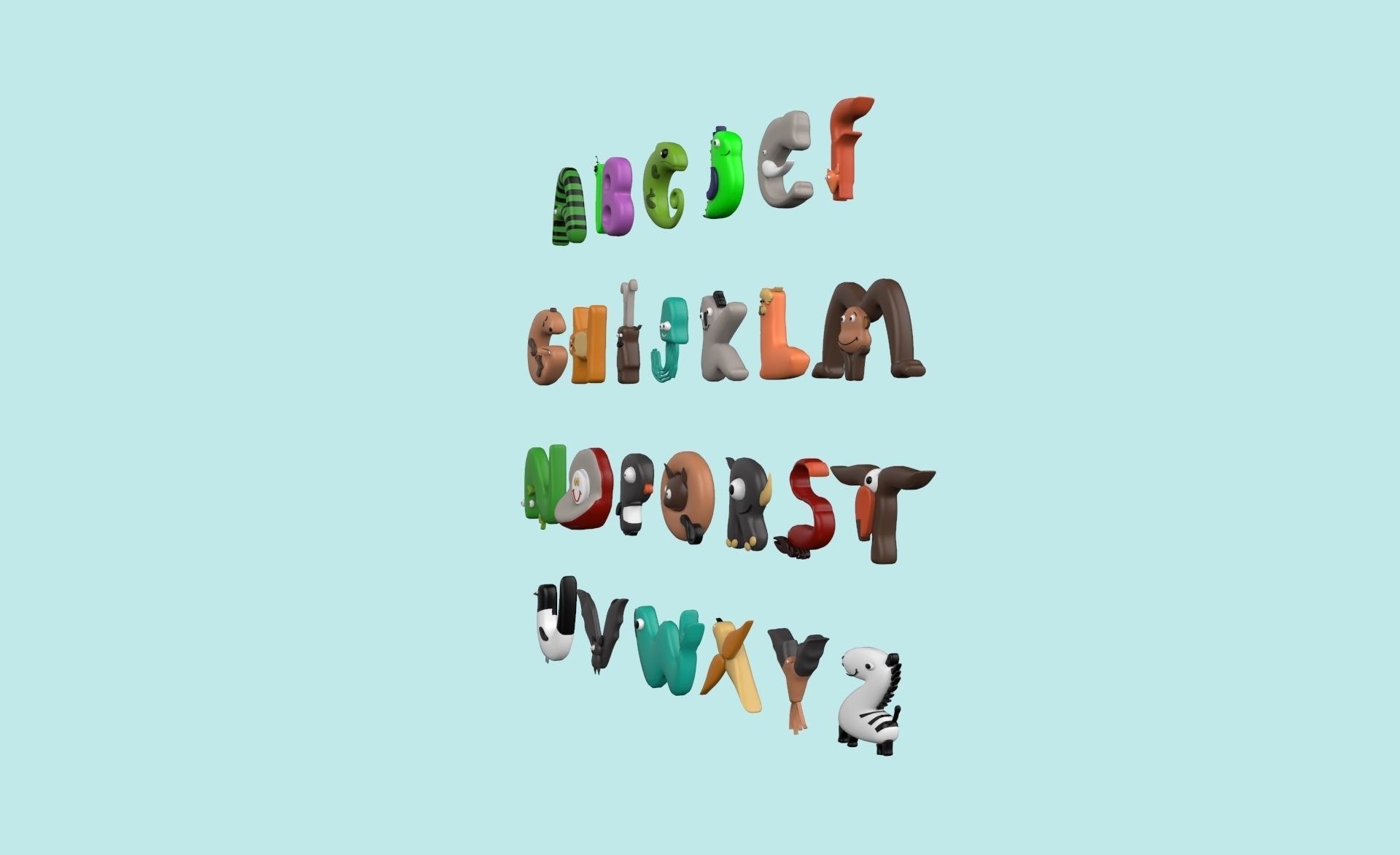 Cartoon Animal Alphabet v007 Low-poly 3D model_2