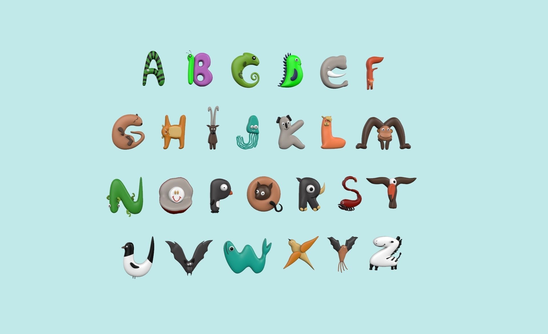 Cartoon Animal Alphabet v007 Low-poly 3D model_16
