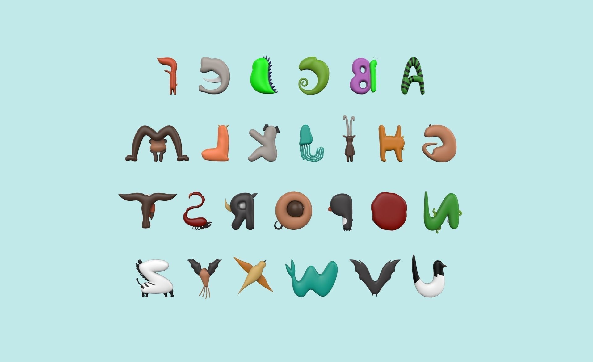 Cartoon Animal Alphabet v007 Low-poly 3D model_9