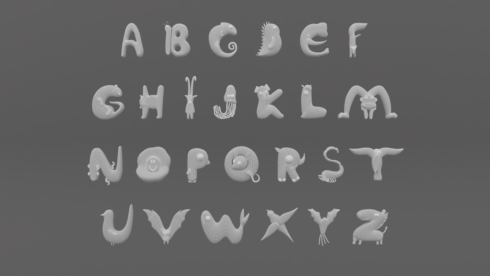 Cartoon Animal Alphabet v007 Low-poly 3D model_8