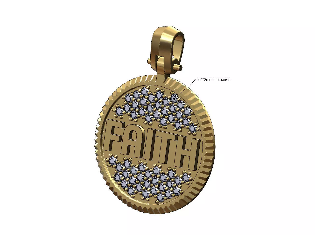 Faith diamond iced fluted bezel pendant with bail 3D print model