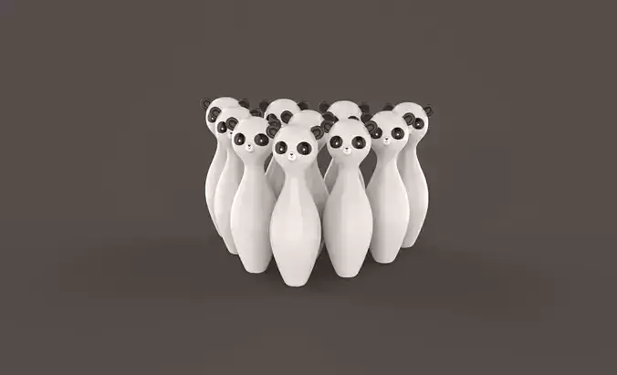 Cartoon Panda Bowling And Ball Bowling