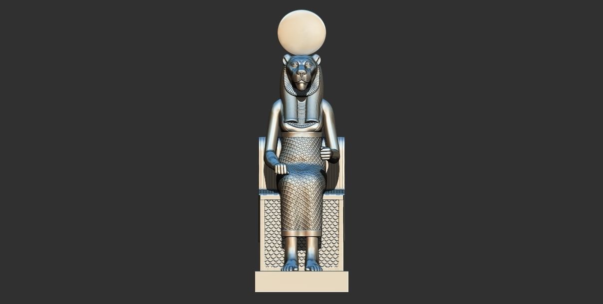 Sekhmet Goddess sitting sun disk  3d printable model 3D print model_5