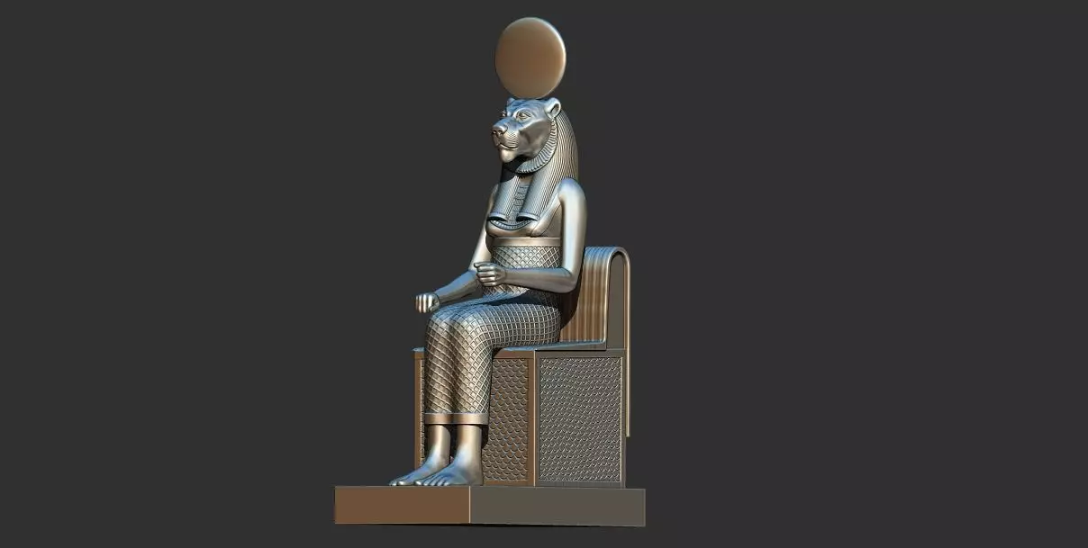 Sekhmet Goddess sitting sun disk  3d printable model 3D print model_0