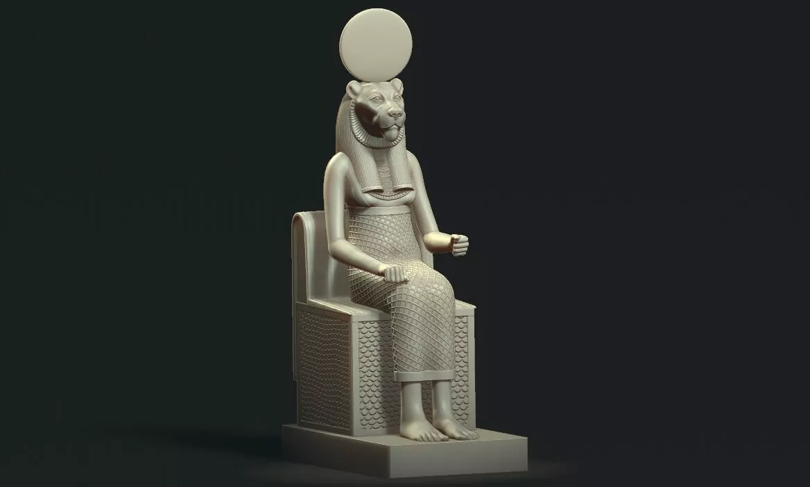 Sekhmet Goddess sitting sun disk 3d printable model 3D print model