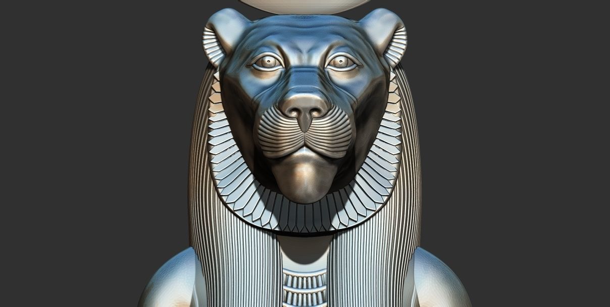 Sekhmet Goddess sitting sun disk  3d printable model 3D print model_2