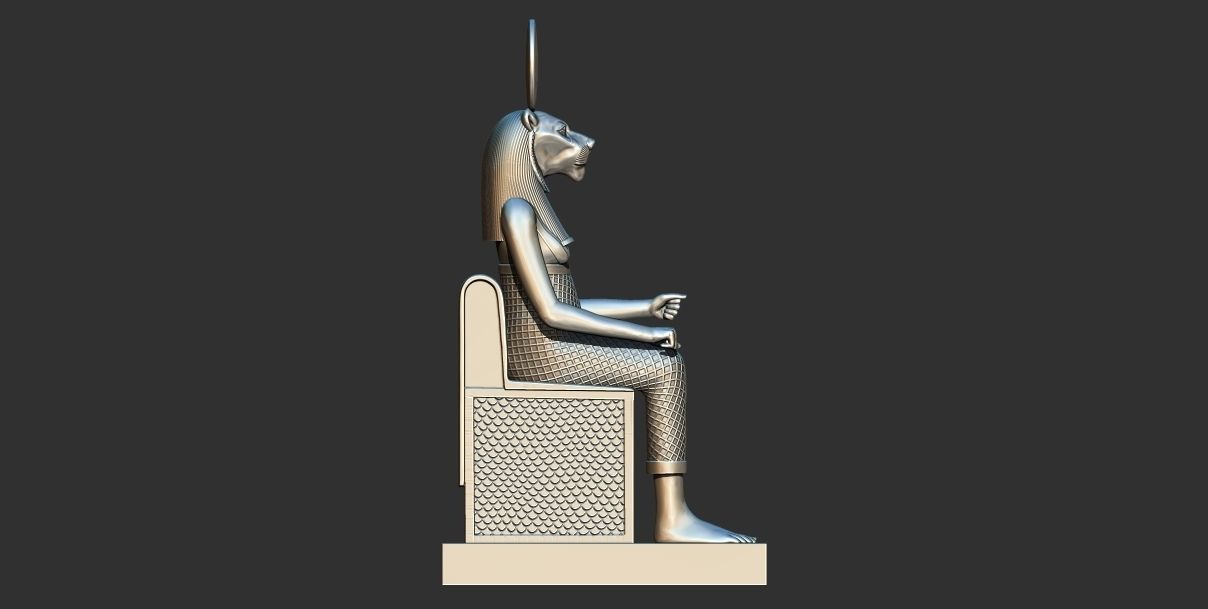 Sekhmet Goddess sitting sun disk  3d printable model 3D print model_8