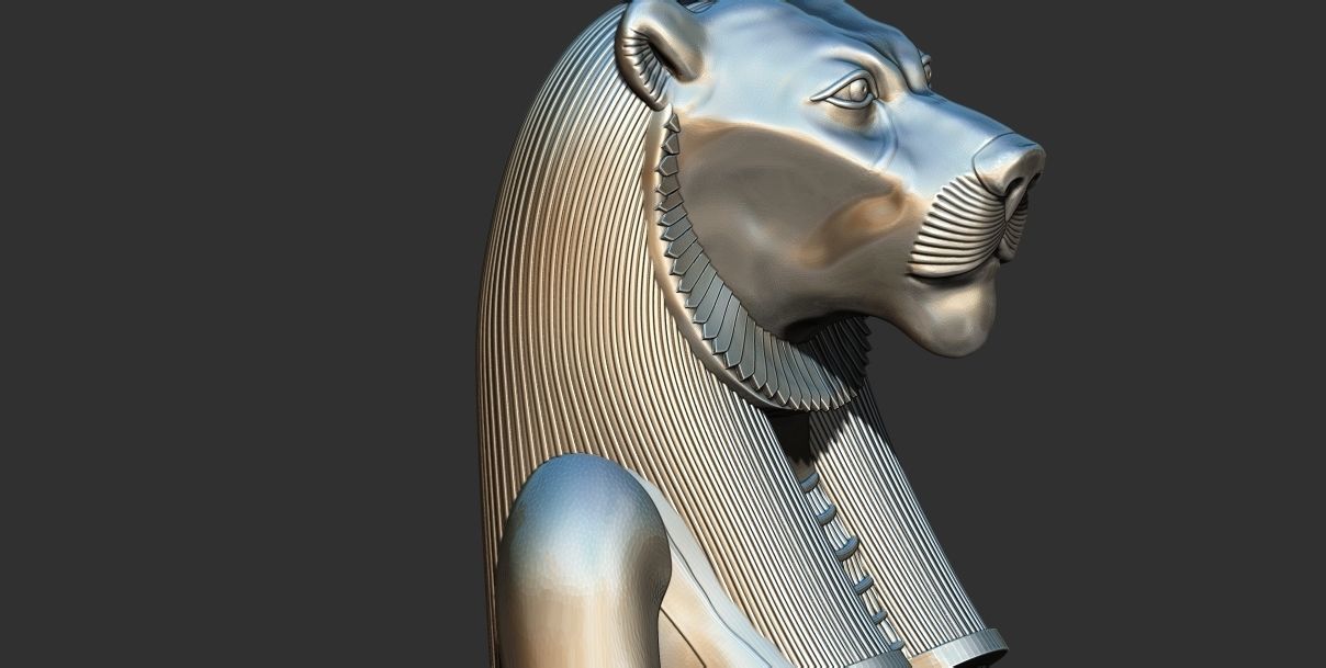 Sekhmet Goddess sitting sun disk  3d printable model 3D print model_4