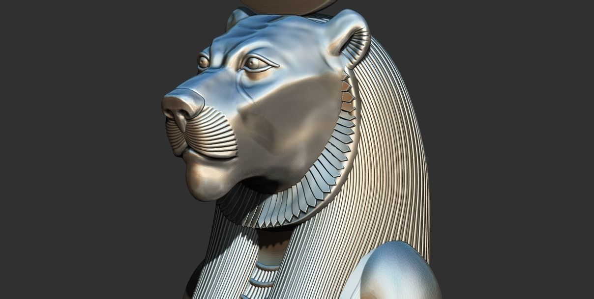 Sekhmet Goddess sitting sun disk  3d printable model 3D print model_1