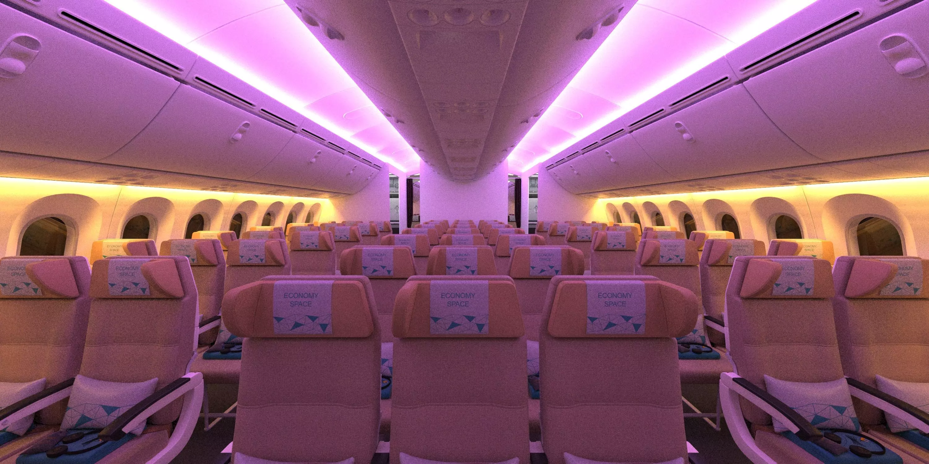 Boeing 787 Etihad  economy interior 3D model_0