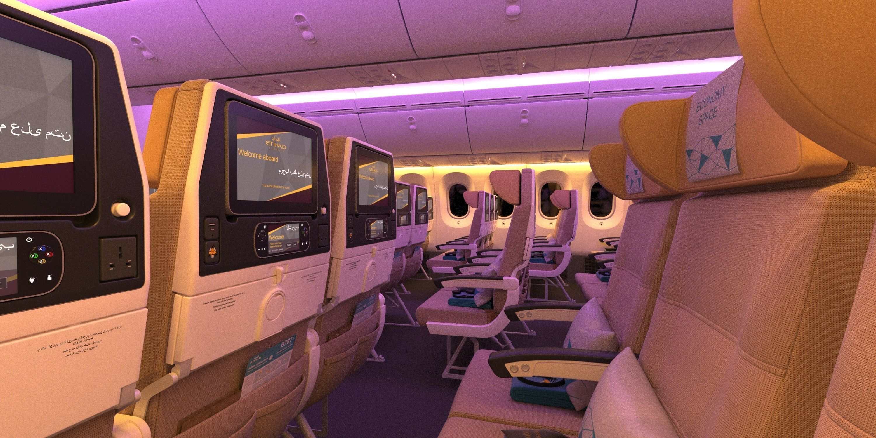 Boeing 787 Etihad  economy interior 3D model_1