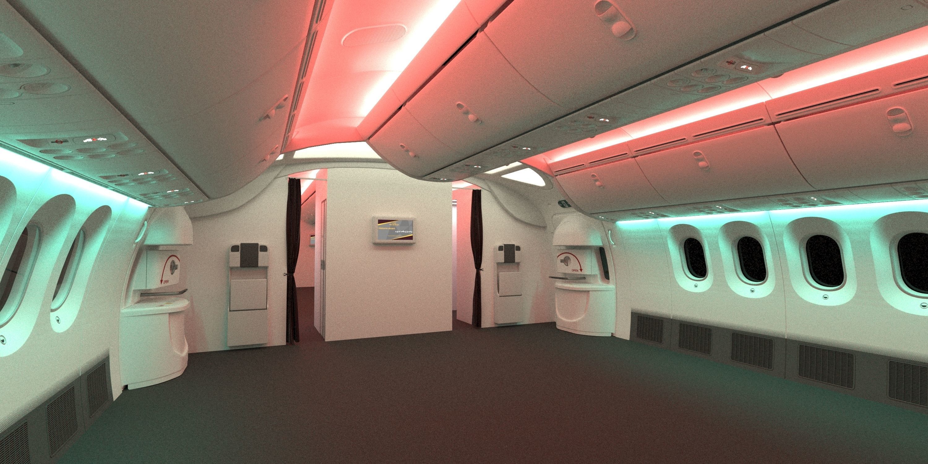 Boeing 787 Etihad  economy interior 3D model_6
