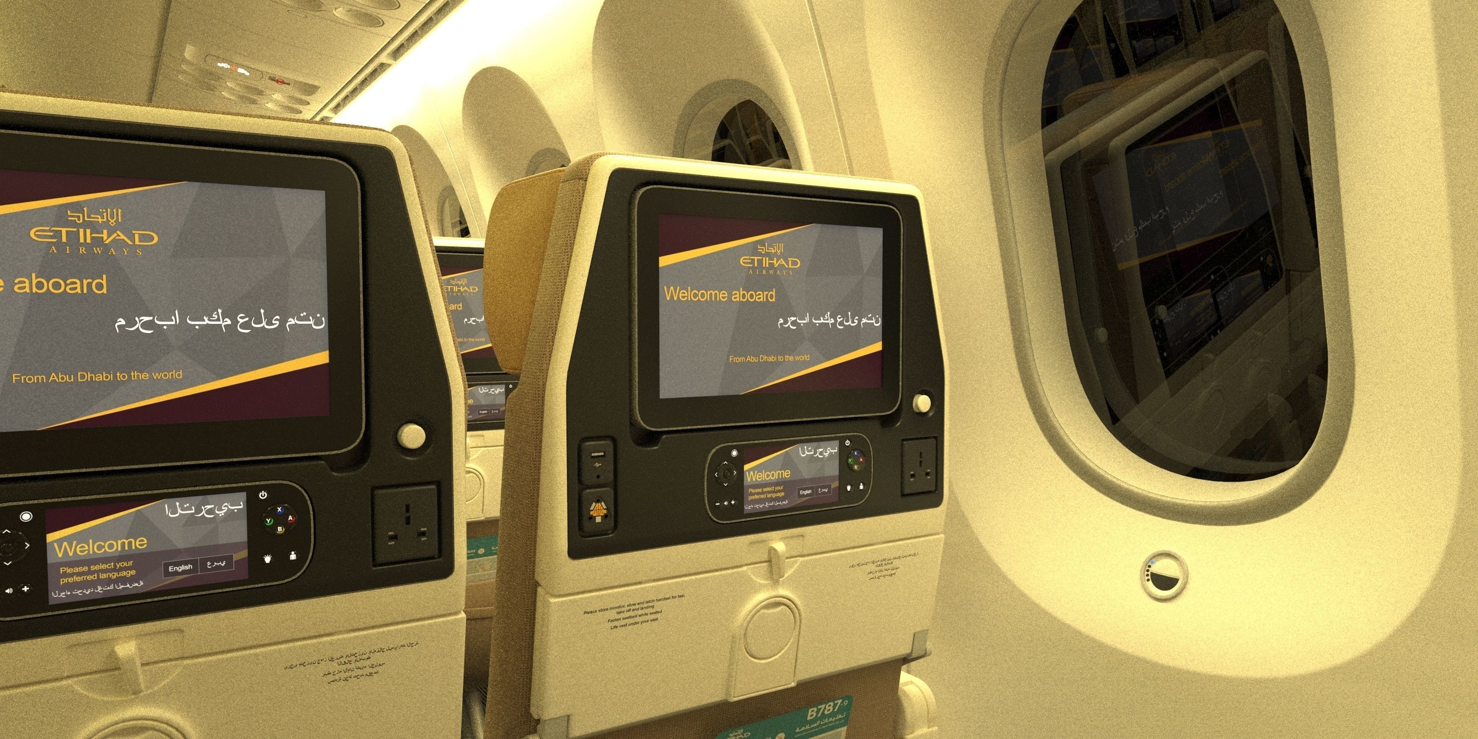 Boeing 787 Etihad  economy interior 3D model_5