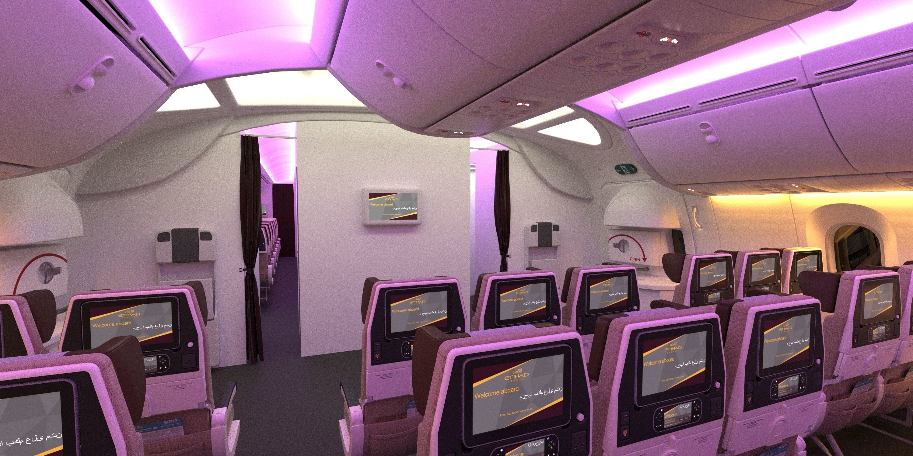 Boeing 787 Etihad  economy interior 3D model_2