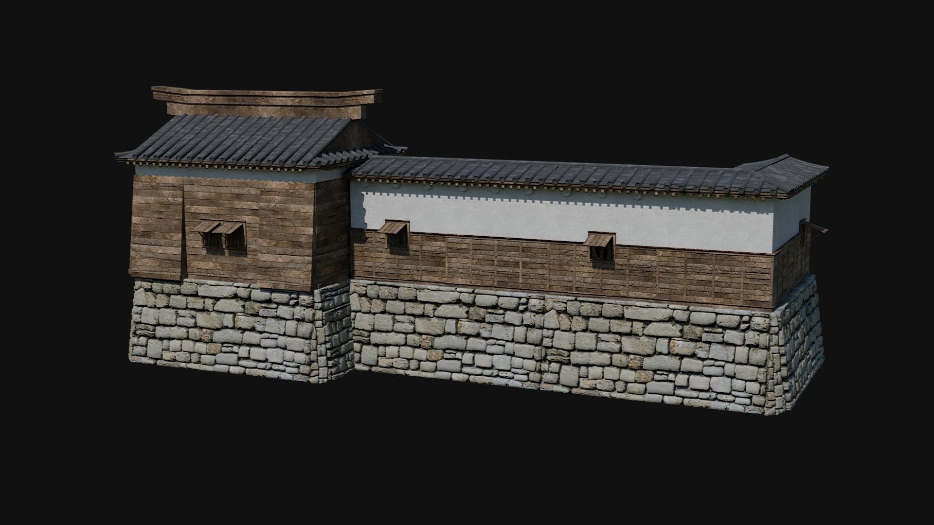 MODULAR JAPANESE WALLS PALISADE FEUDAL FENCE BARRIER COLLECTION Low-poly 3D model_9