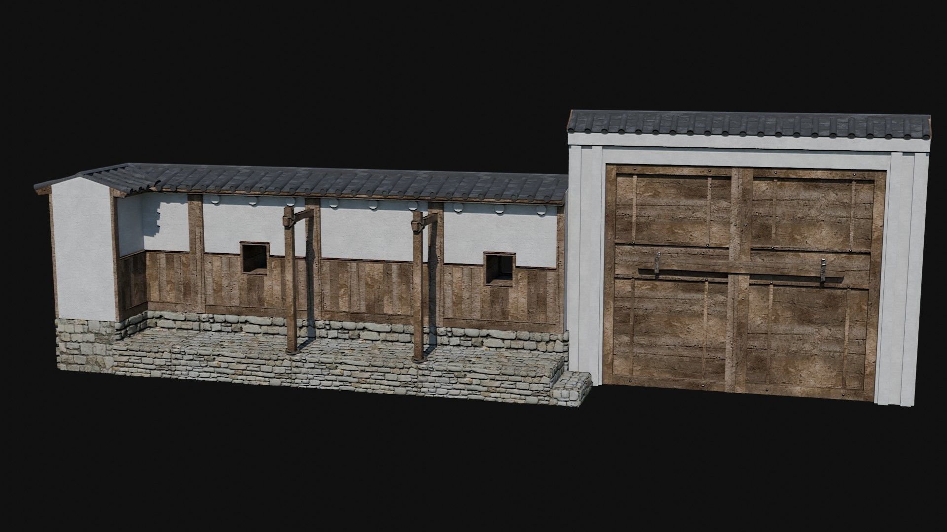 MODULAR JAPANESE WALLS PALISADE FEUDAL FENCE BARRIER COLLECTION Low-poly 3D model_14