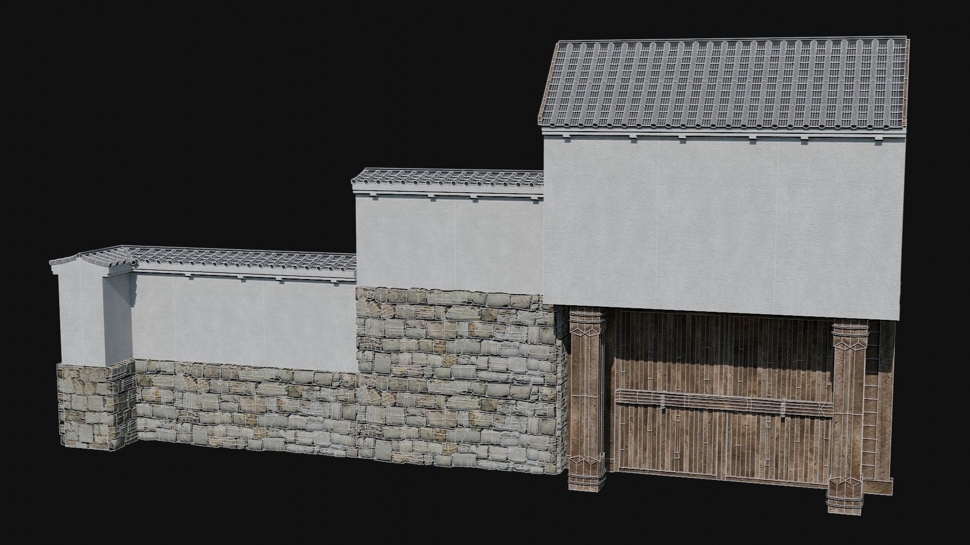 MODULAR JAPANESE WALLS PALISADE FEUDAL FENCE BARRIER COLLECTION Low-poly 3D model_8