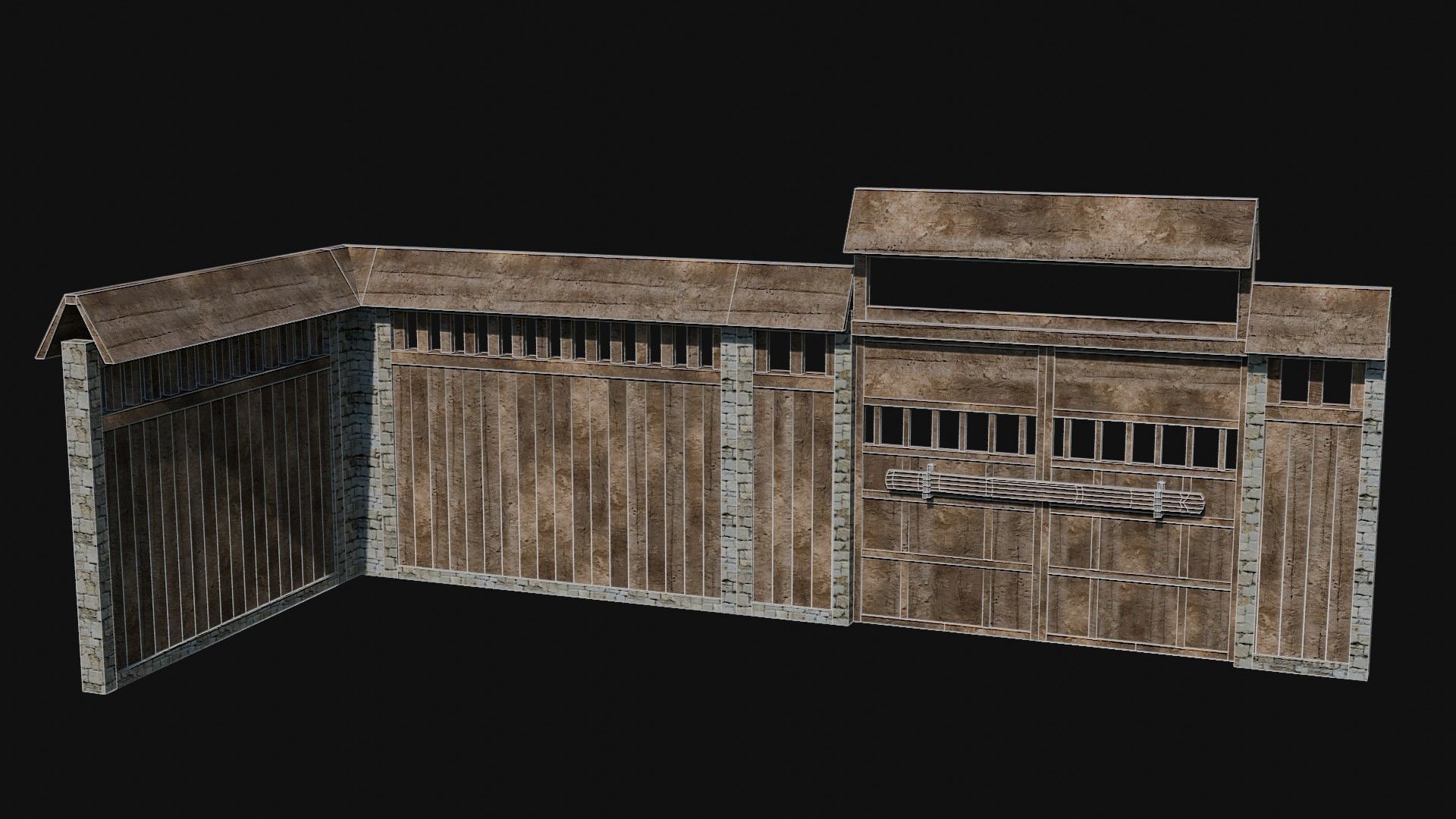 MODULAR JAPANESE WALLS PALISADE FEUDAL FENCE BARRIER COLLECTION Low-poly 3D model_20