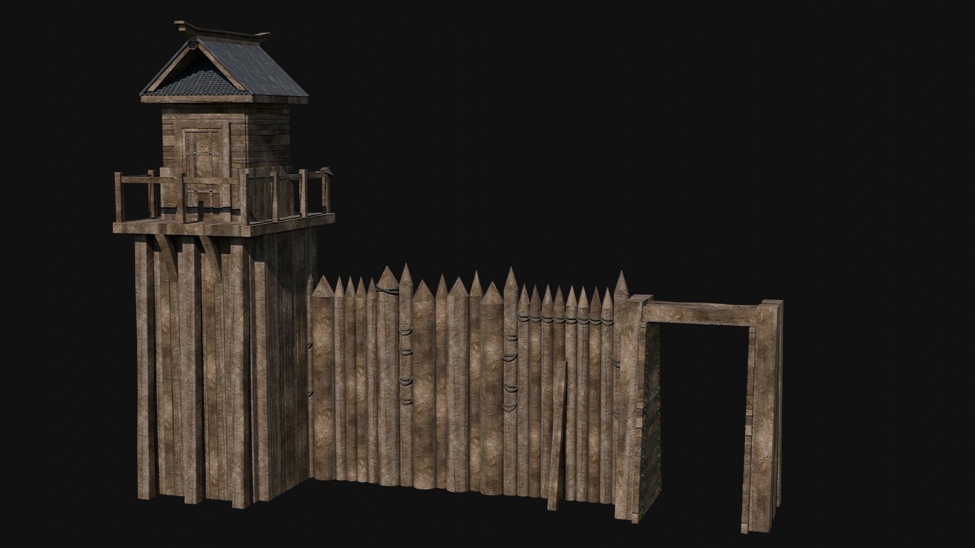 MODULAR JAPANESE WALLS PALISADE FEUDAL FENCE BARRIER COLLECTION Low-poly 3D model_26