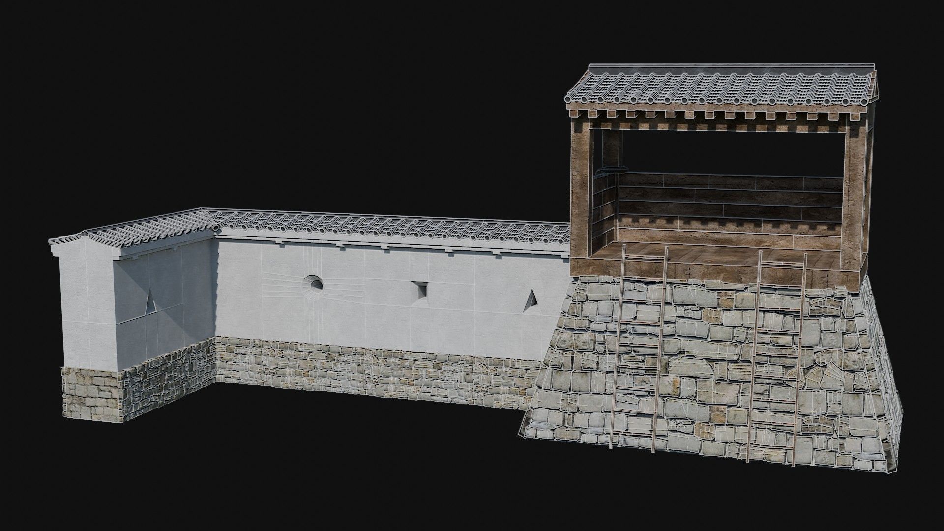 MODULAR JAPANESE WALLS PALISADE FEUDAL FENCE BARRIER COLLECTION Low-poly 3D model_4