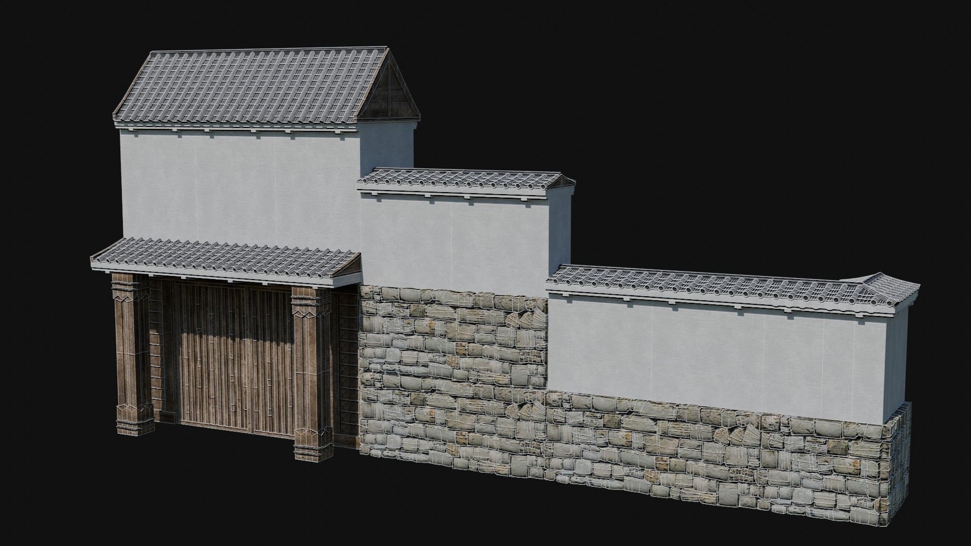 MODULAR JAPANESE WALLS PALISADE FEUDAL FENCE BARRIER COLLECTION Low-poly 3D model_7