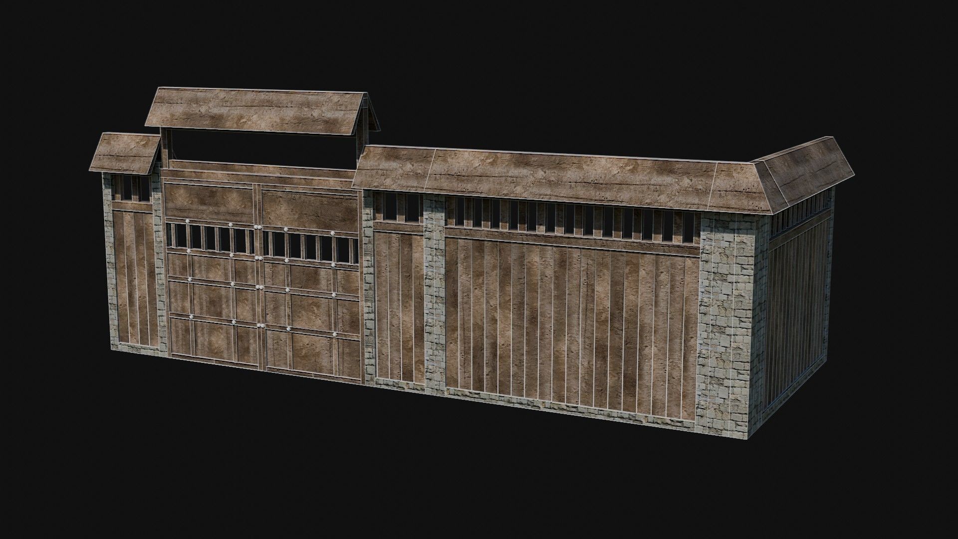 MODULAR JAPANESE WALLS PALISADE FEUDAL FENCE BARRIER COLLECTION Low-poly 3D model_19