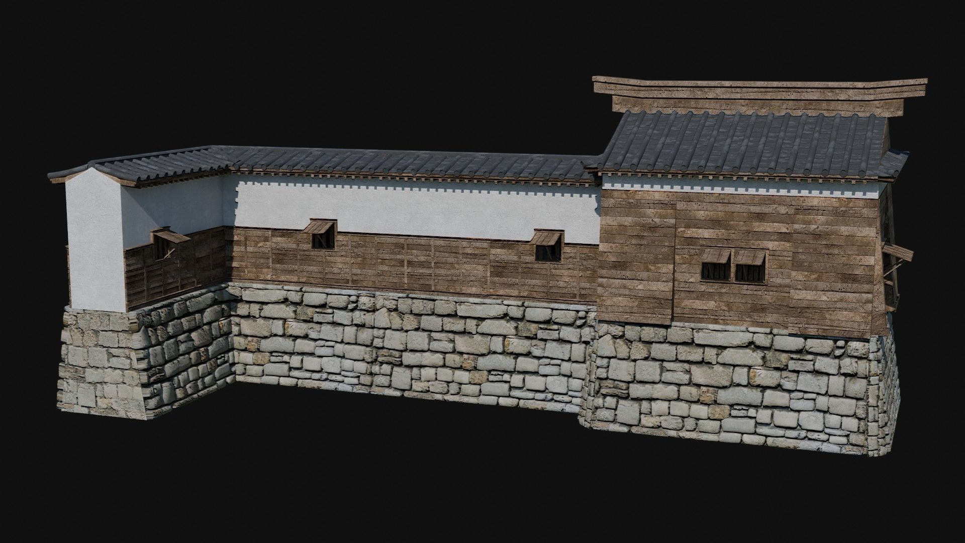 MODULAR JAPANESE WALLS PALISADE FEUDAL FENCE BARRIER COLLECTION Low-poly 3D model_10