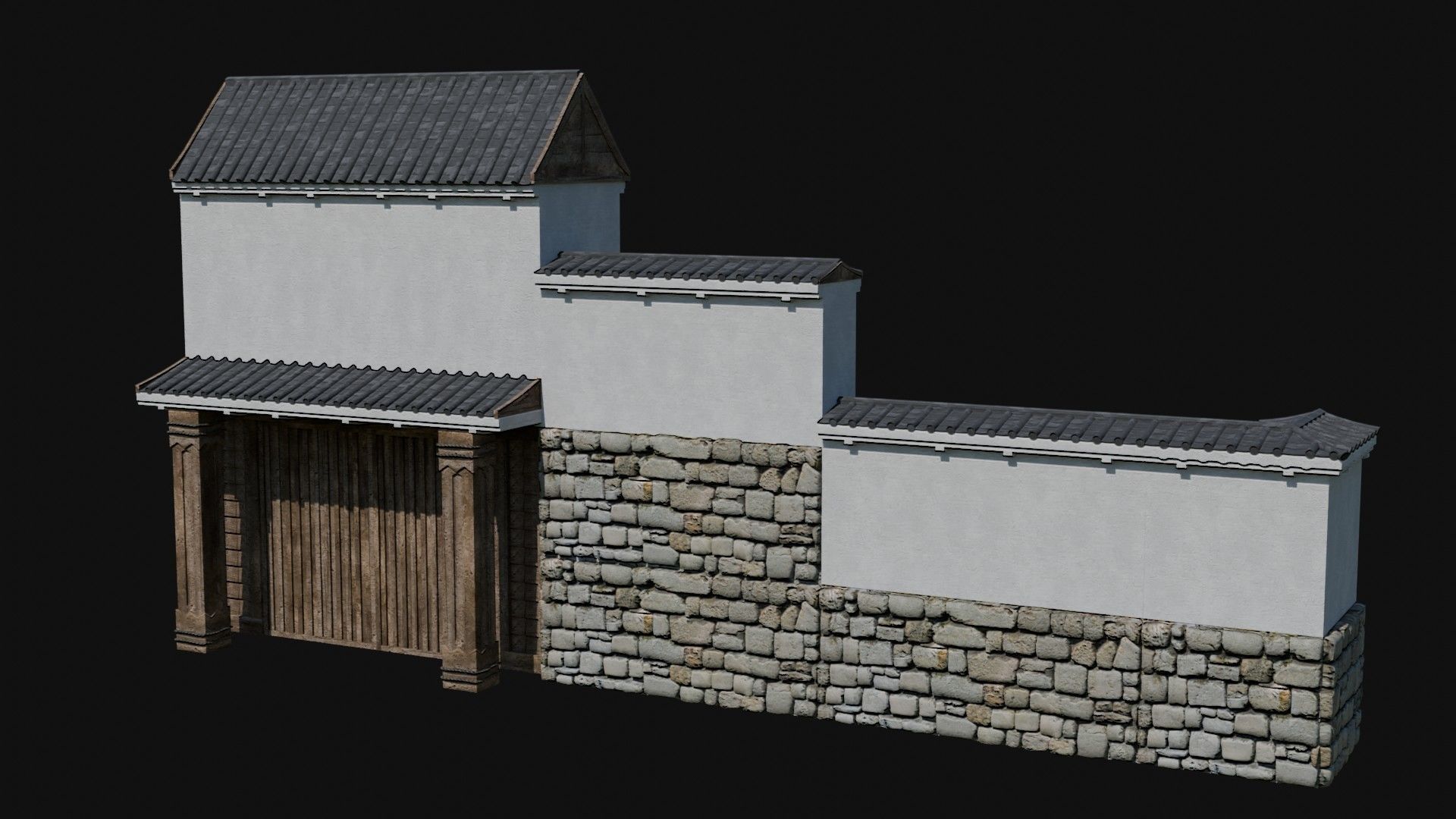 MODULAR JAPANESE WALLS PALISADE FEUDAL FENCE BARRIER COLLECTION Low-poly 3D model_5