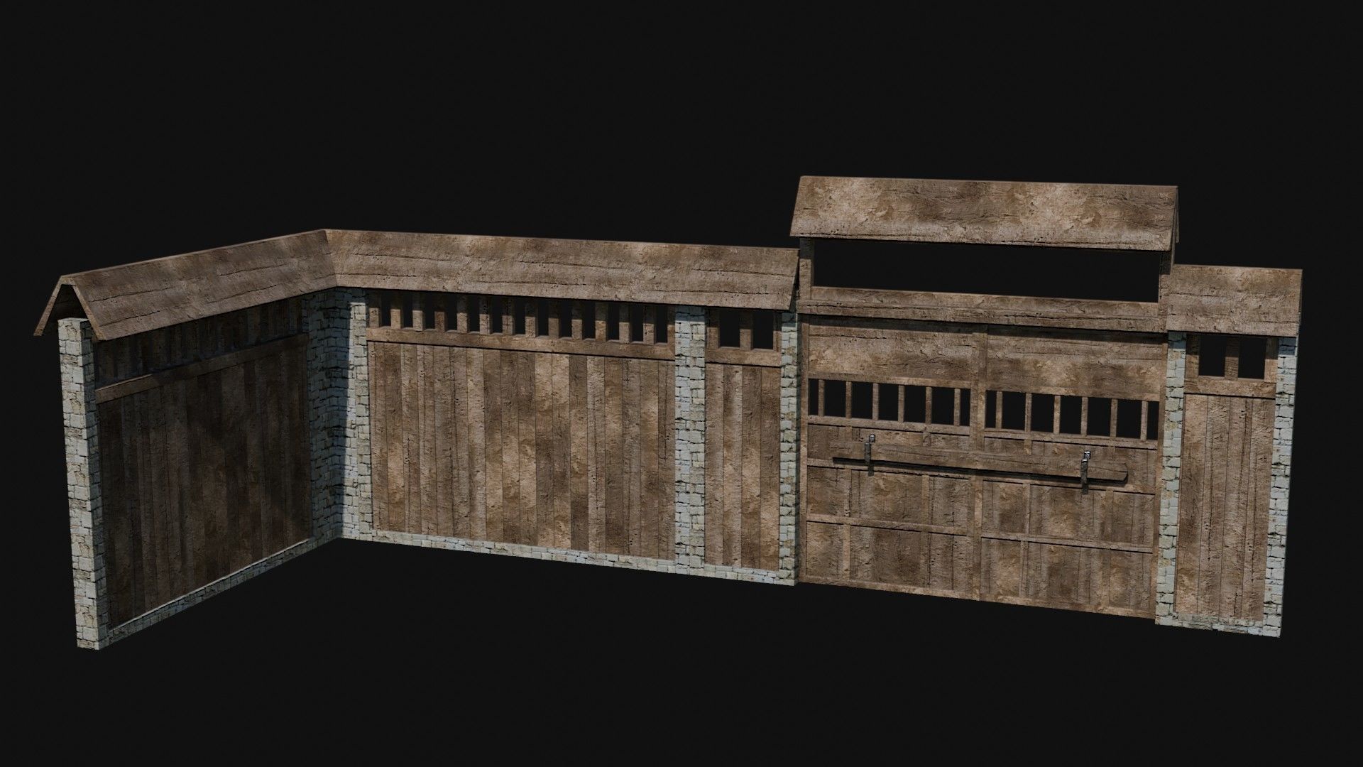 MODULAR JAPANESE WALLS PALISADE FEUDAL FENCE BARRIER COLLECTION Low-poly 3D model_18