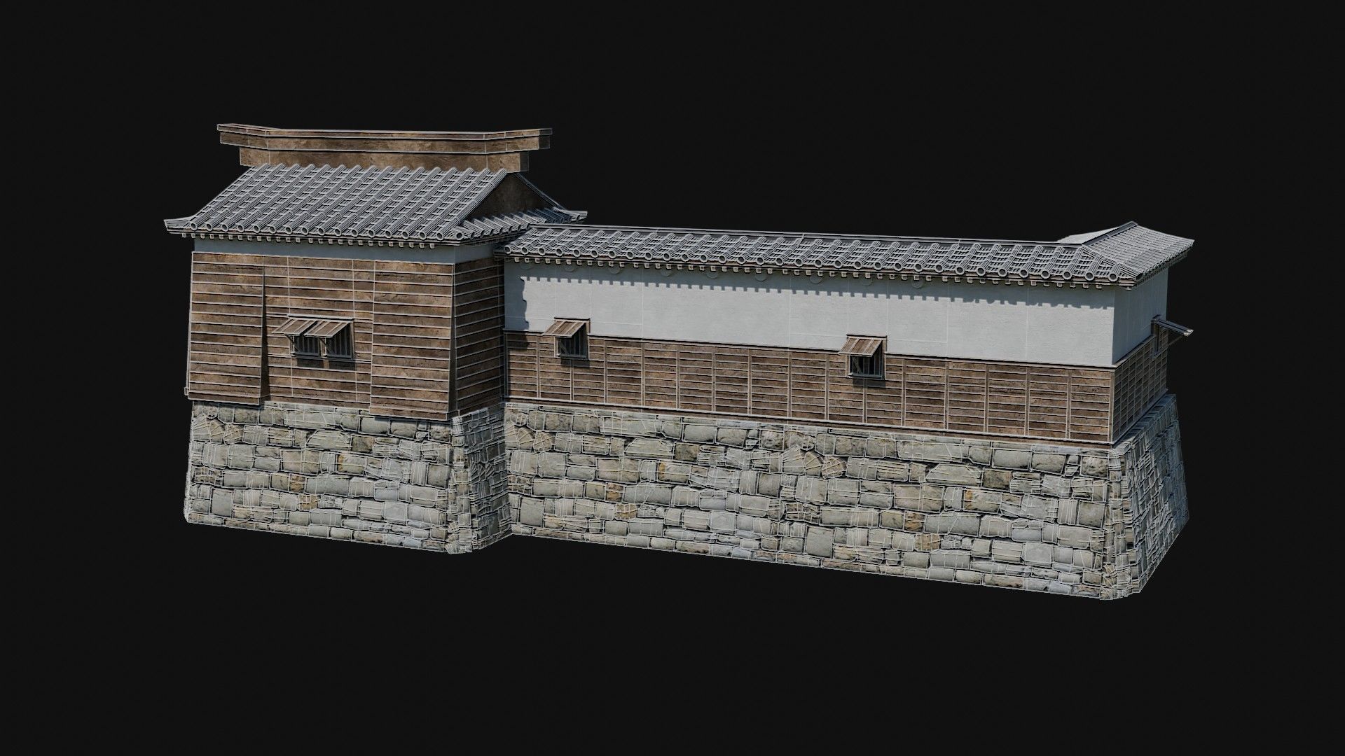 MODULAR JAPANESE WALLS PALISADE FEUDAL FENCE BARRIER COLLECTION Low-poly 3D model_11