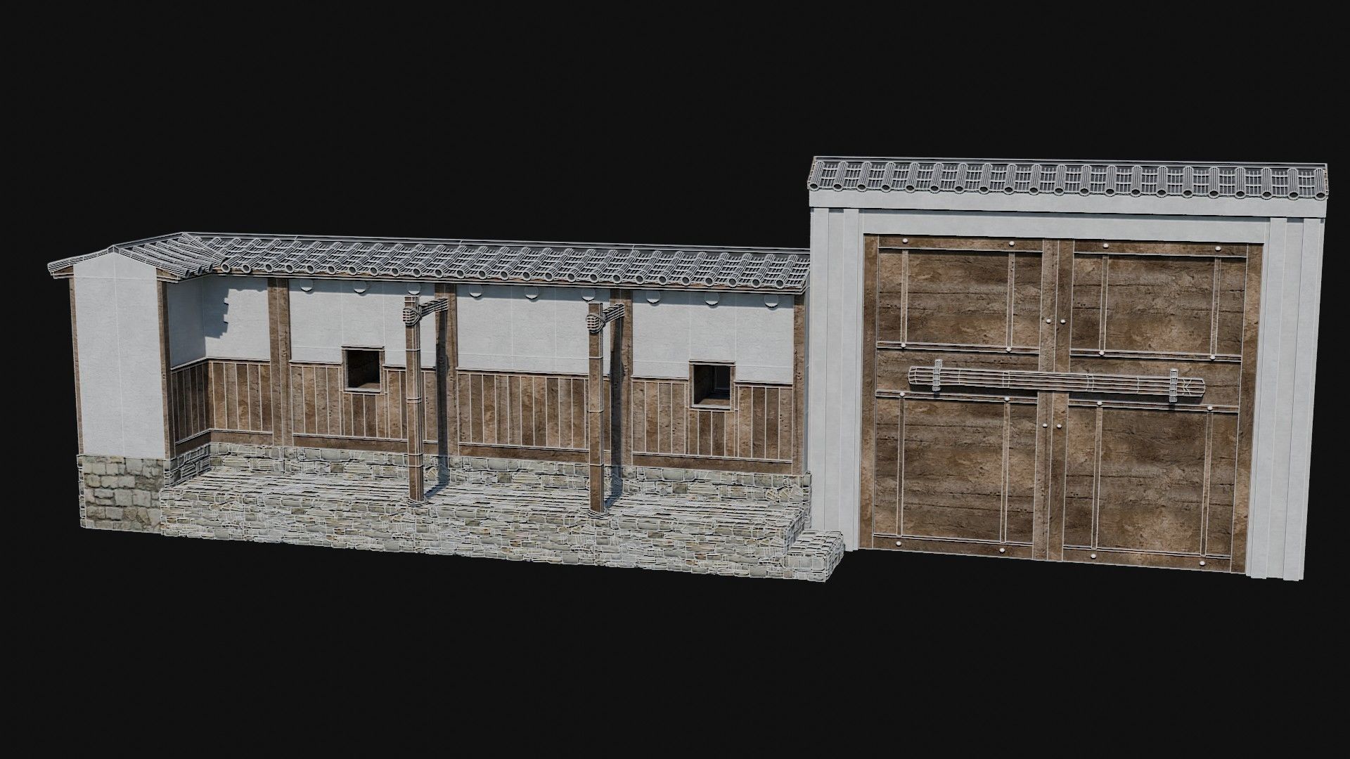 MODULAR JAPANESE WALLS PALISADE FEUDAL FENCE BARRIER COLLECTION Low-poly 3D model_16