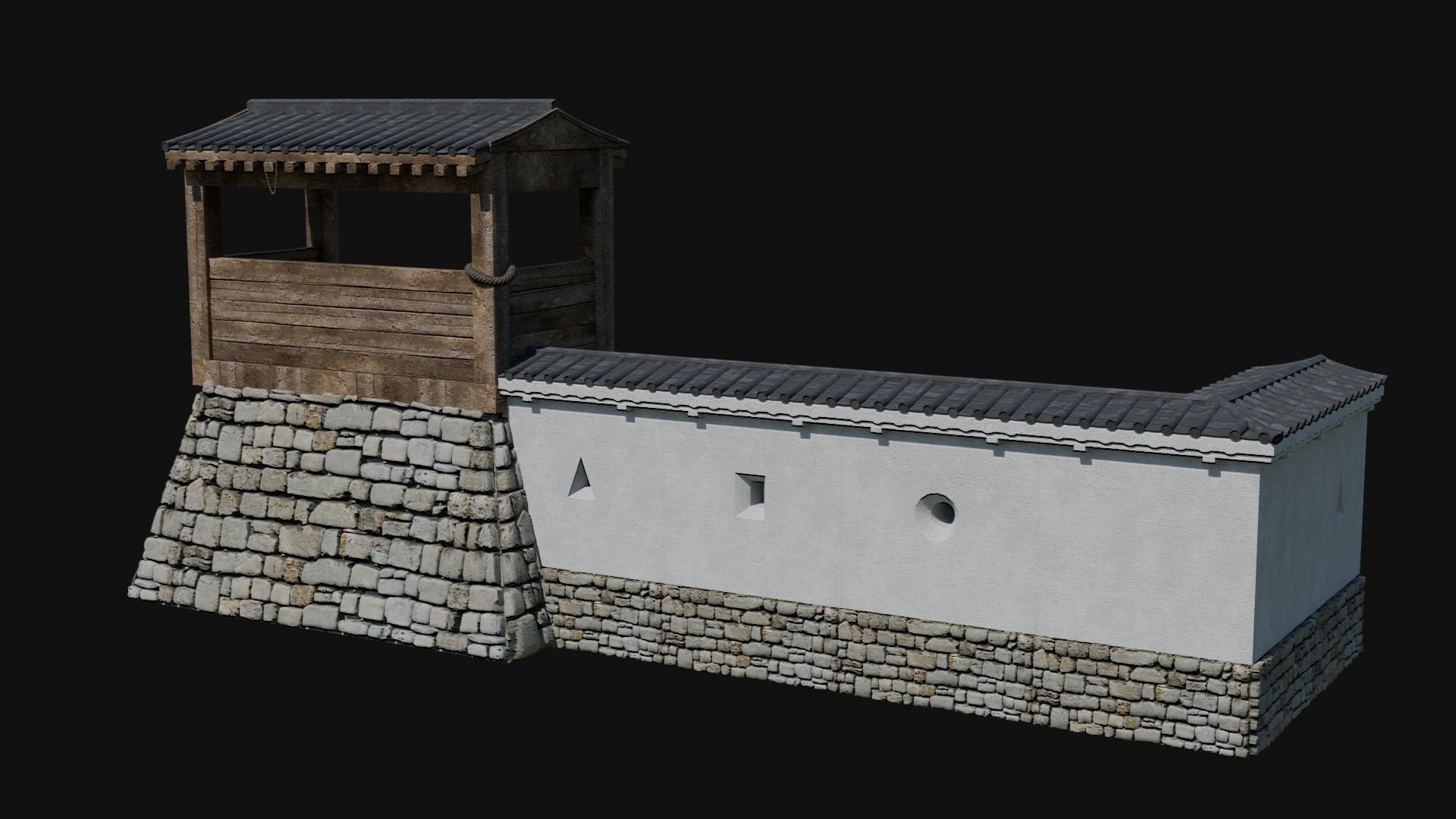 MODULAR JAPANESE WALLS PALISADE FEUDAL FENCE BARRIER COLLECTION Low-poly 3D model_1