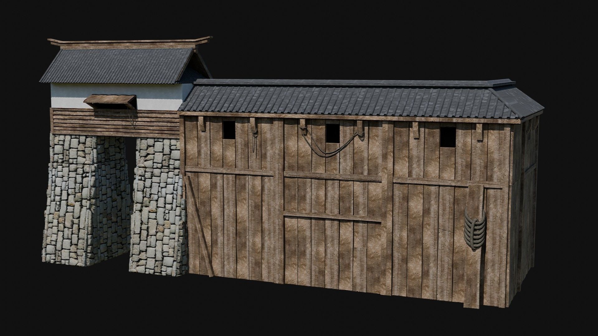 MODULAR JAPANESE WALLS PALISADE FEUDAL FENCE BARRIER COLLECTION Low-poly 3D model_33