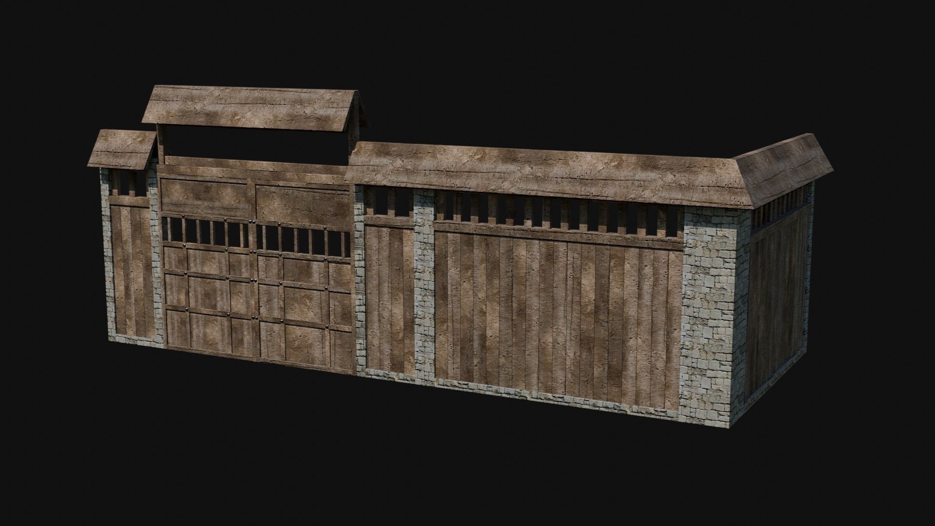 MODULAR JAPANESE WALLS PALISADE FEUDAL FENCE BARRIER COLLECTION Low-poly 3D model_17