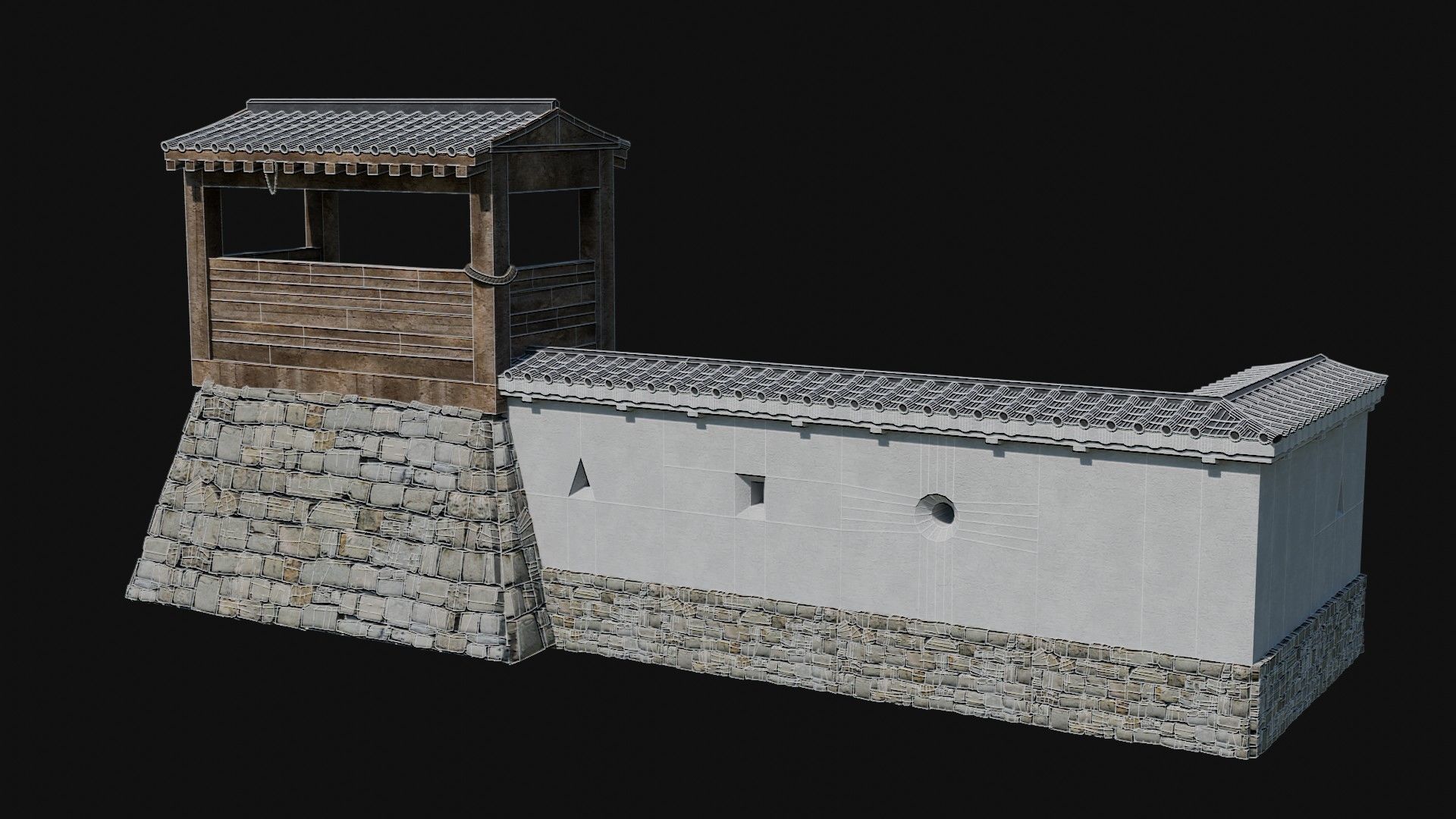 MODULAR JAPANESE WALLS PALISADE FEUDAL FENCE BARRIER COLLECTION Low-poly 3D model_3