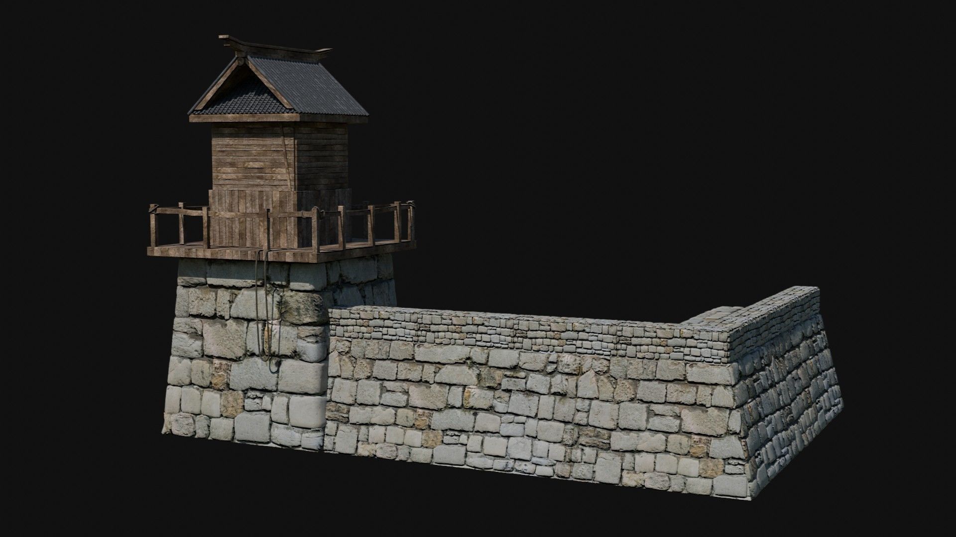 MODULAR JAPANESE WALLS PALISADE FEUDAL FENCE BARRIER COLLECTION Low-poly 3D model_29