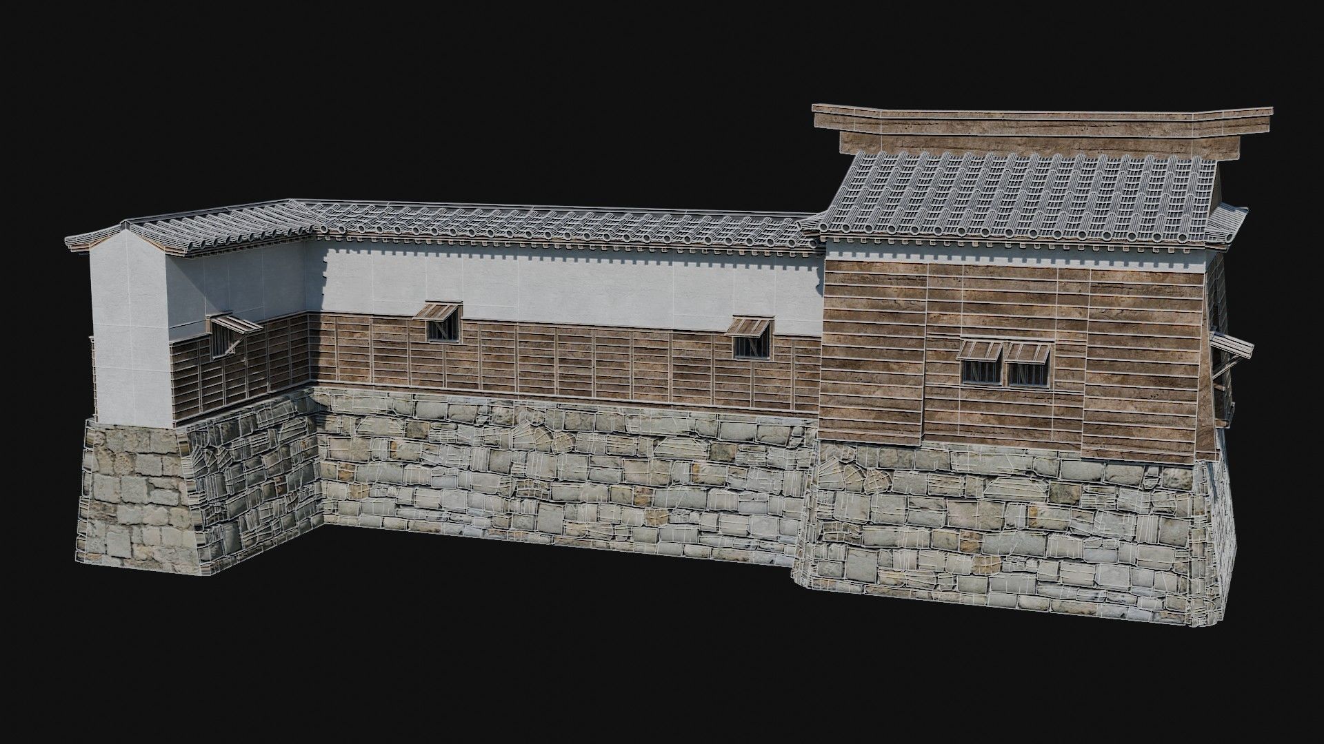 MODULAR JAPANESE WALLS PALISADE FEUDAL FENCE BARRIER COLLECTION Low-poly 3D model_12