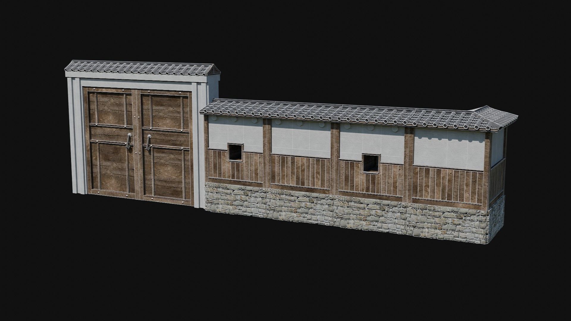 MODULAR JAPANESE WALLS PALISADE FEUDAL FENCE BARRIER COLLECTION Low-poly 3D model_15