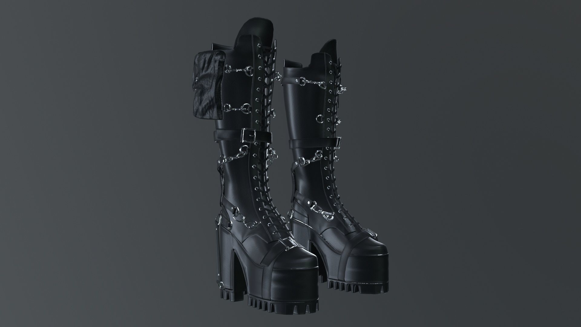 Gothic high heel boot Low-poly 3D model_4