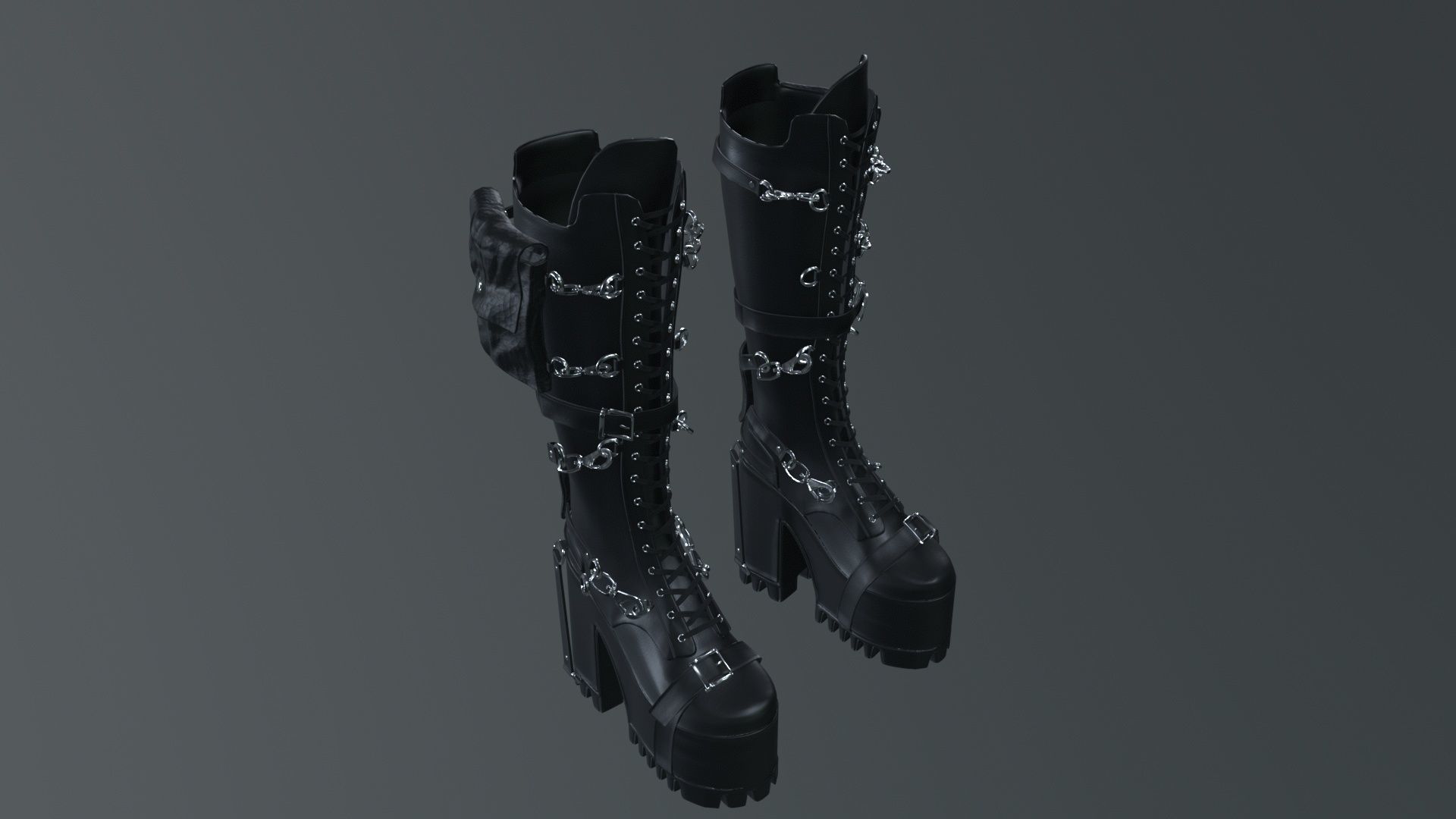 Gothic high heel boot Low-poly 3D model_8