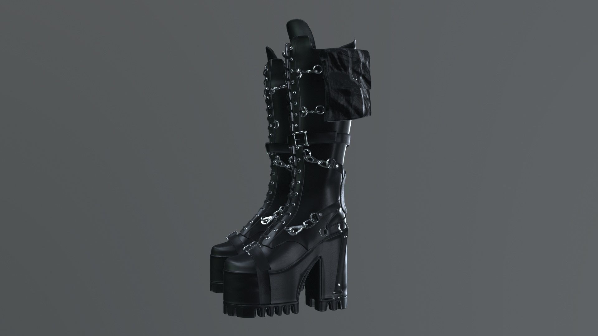 Gothic high heel boot Low-poly 3D model_6