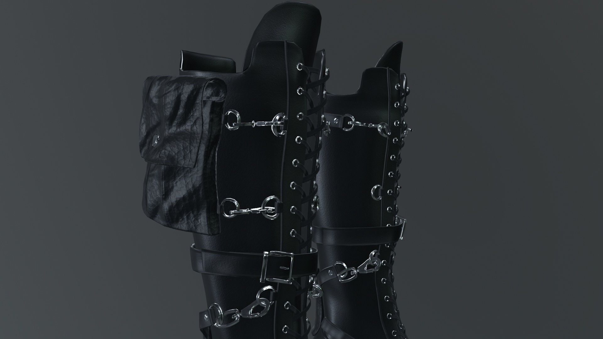 Gothic high heel boot Low-poly 3D model_10