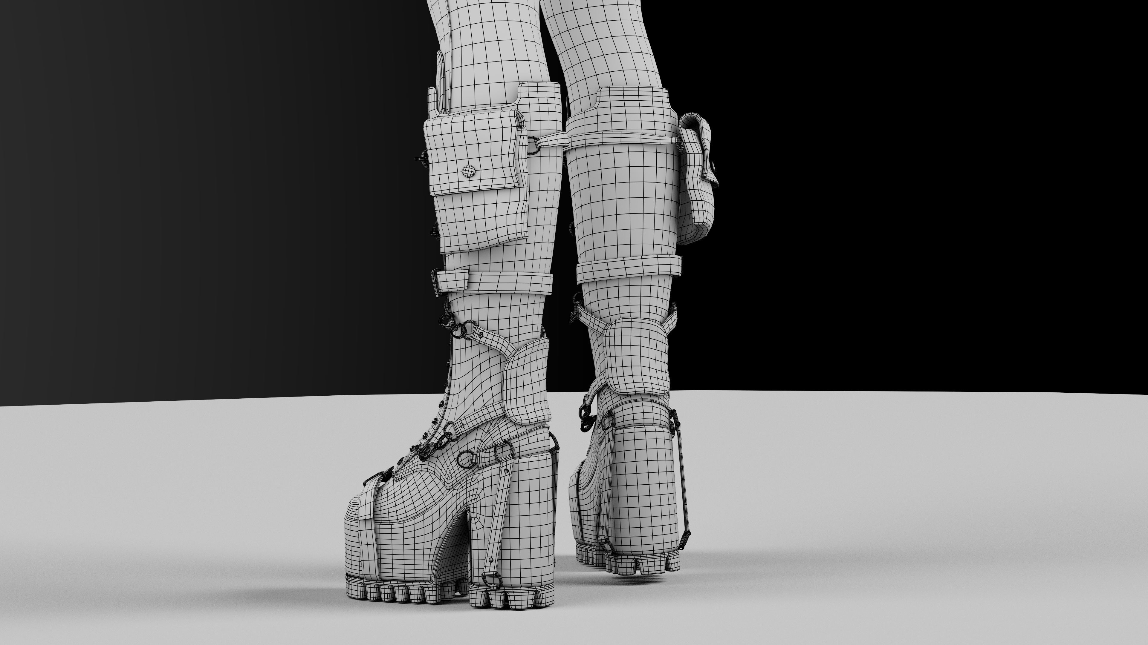 Gothic high heel boot Low-poly 3D model_3