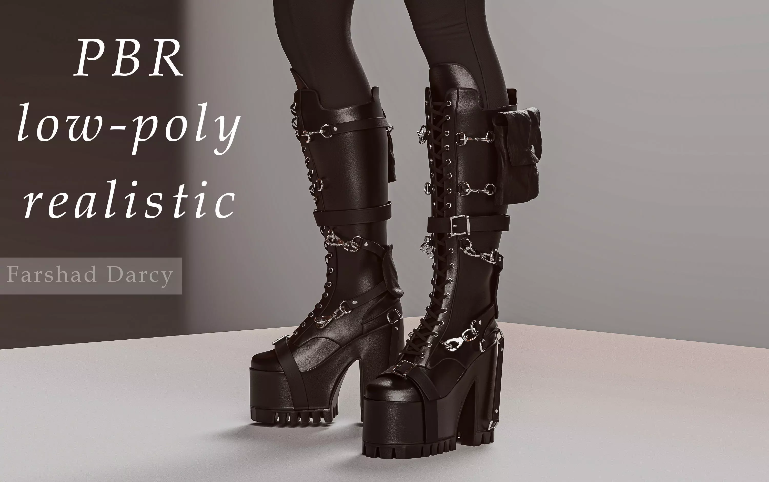 Gothic high heel boot Low-poly 3D model_0