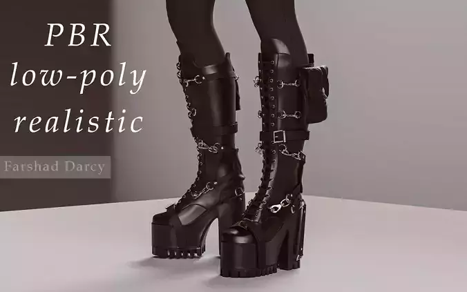 Gothic high heel boot Low-poly 3D model